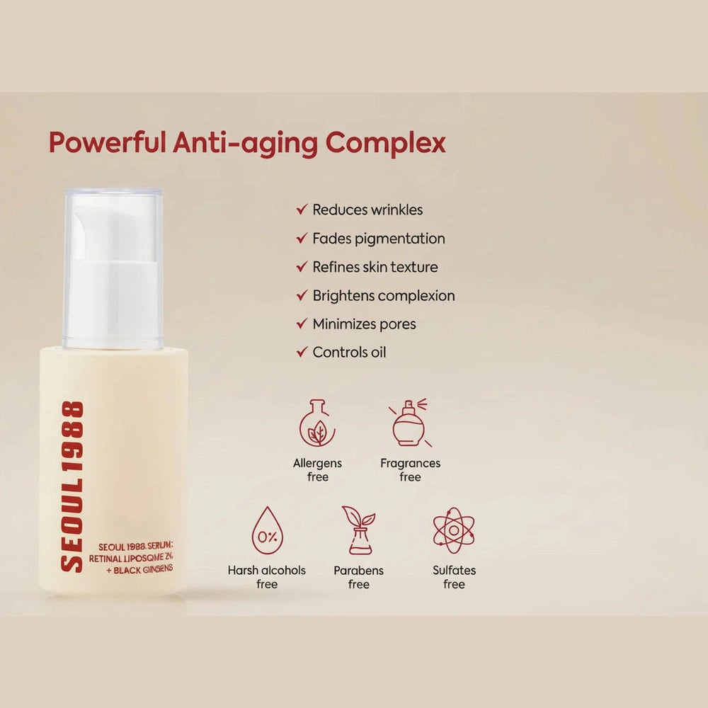 Korean 1988 Retinol Face Care Serum,Black Ginseng Niacinamide Vitamin C Moisturizing Firming Ampoule,Anti Aging Wrinkle Skincare